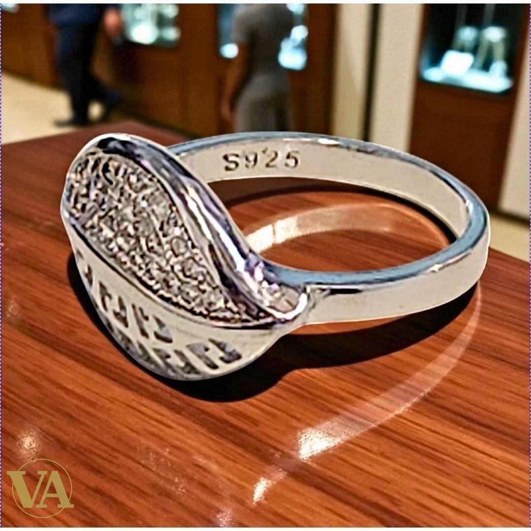 Bague argent 925 feuille ajourée zircons scintillants