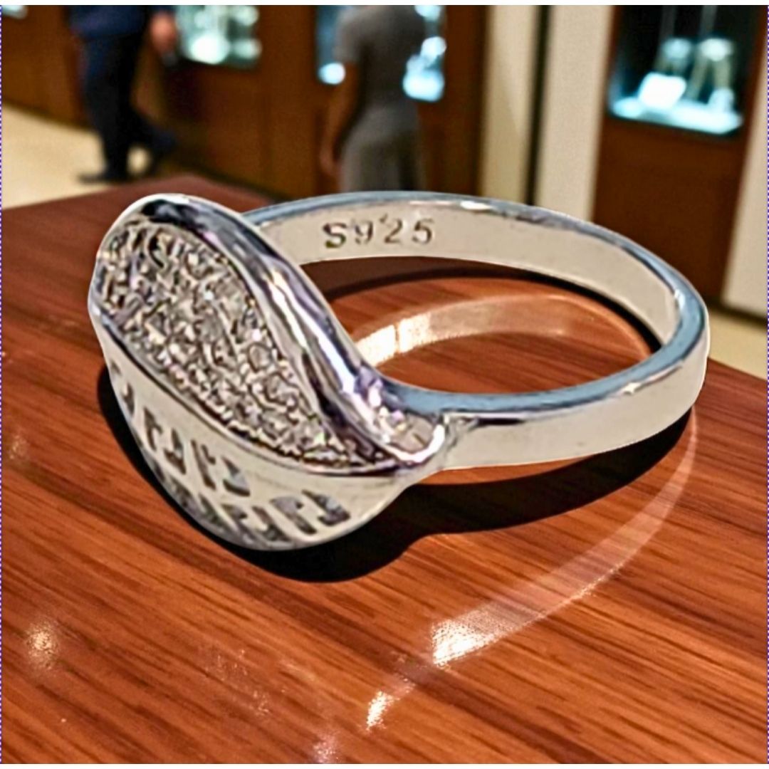 Bague argent 925 feuille ajourée zircons scintillants