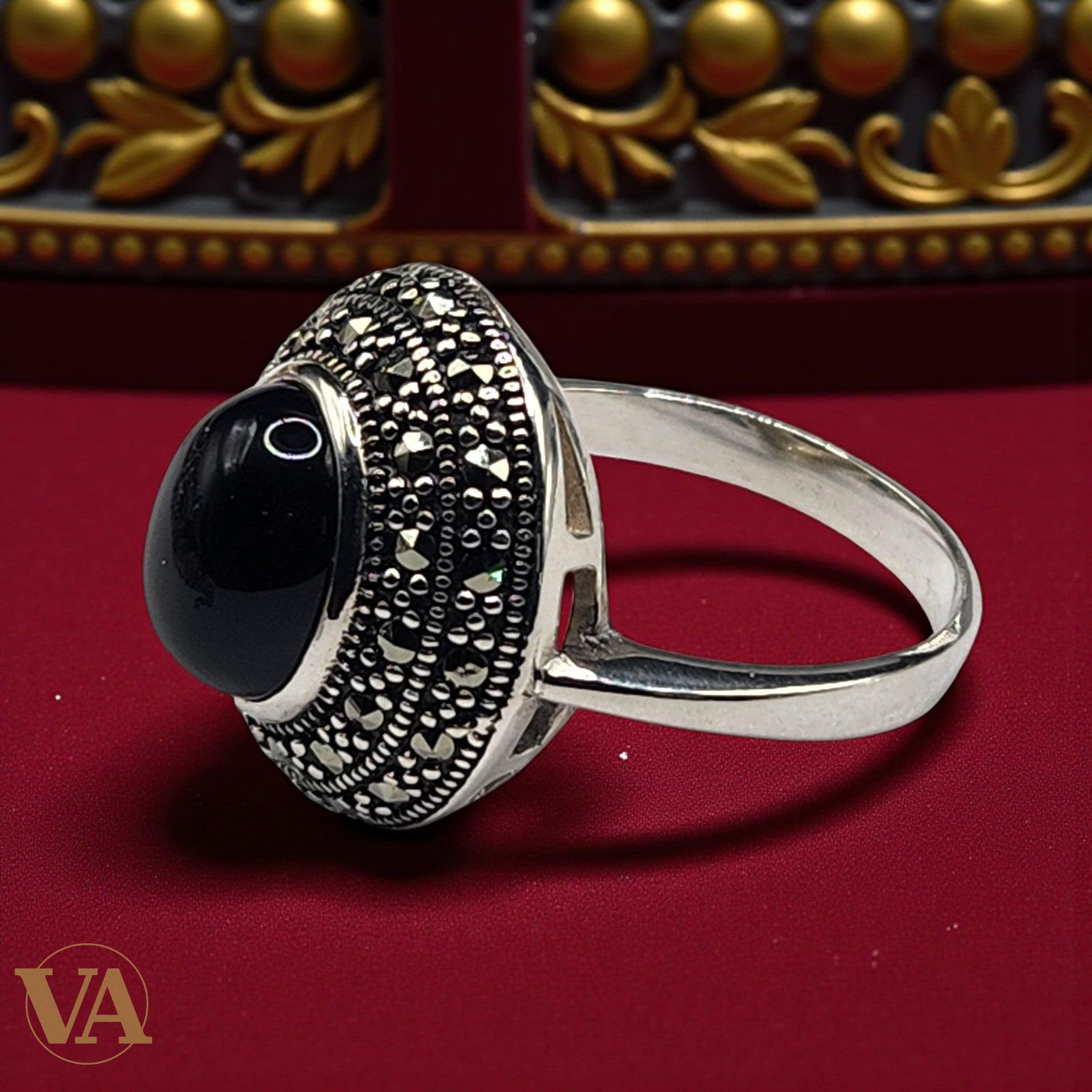 Bague Femme Argent 925 – Onyx noir & Marcassites