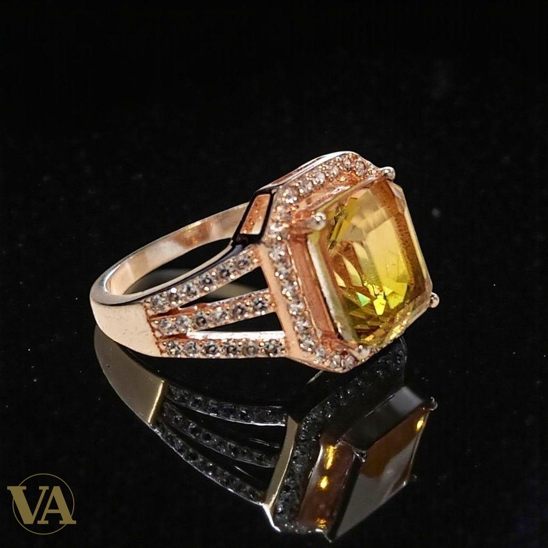 Bague femme argent 925 plaqué or rose – Sultanite taille émeraude et zirconiums