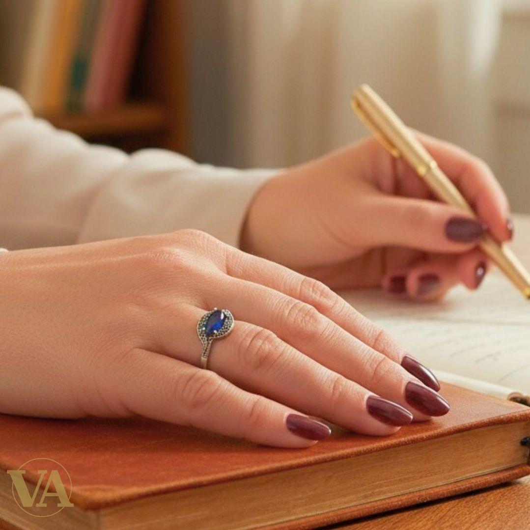 Bague Marquise Argent 925 – Pierre bleue & Marcassites