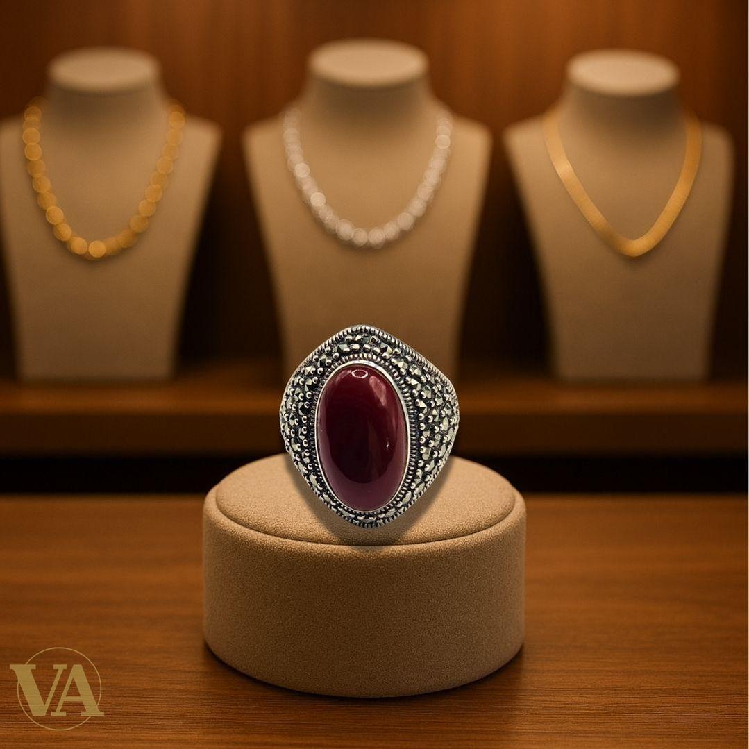 Bague argent 925 T56 cabochon cornaline