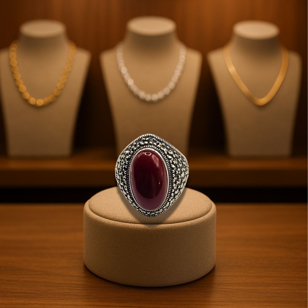 Bague argent 925 T56 cabochon cornaline