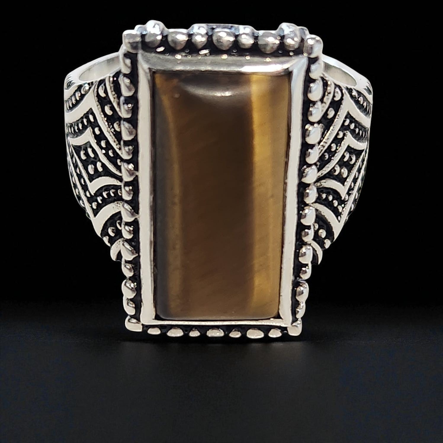 Bague homme argent 925 avec Œil de Tigre naturel