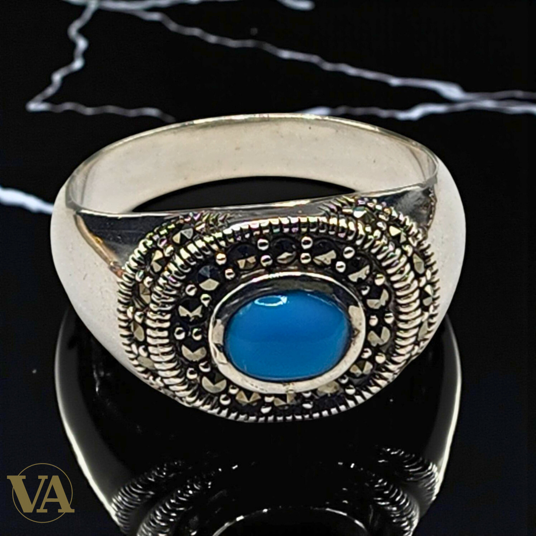 Bague femme argent 925 turquoise et marcassites