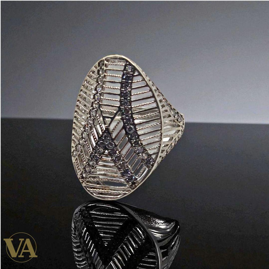 Bague argent 925 éventail Art Déco – Zirconiums