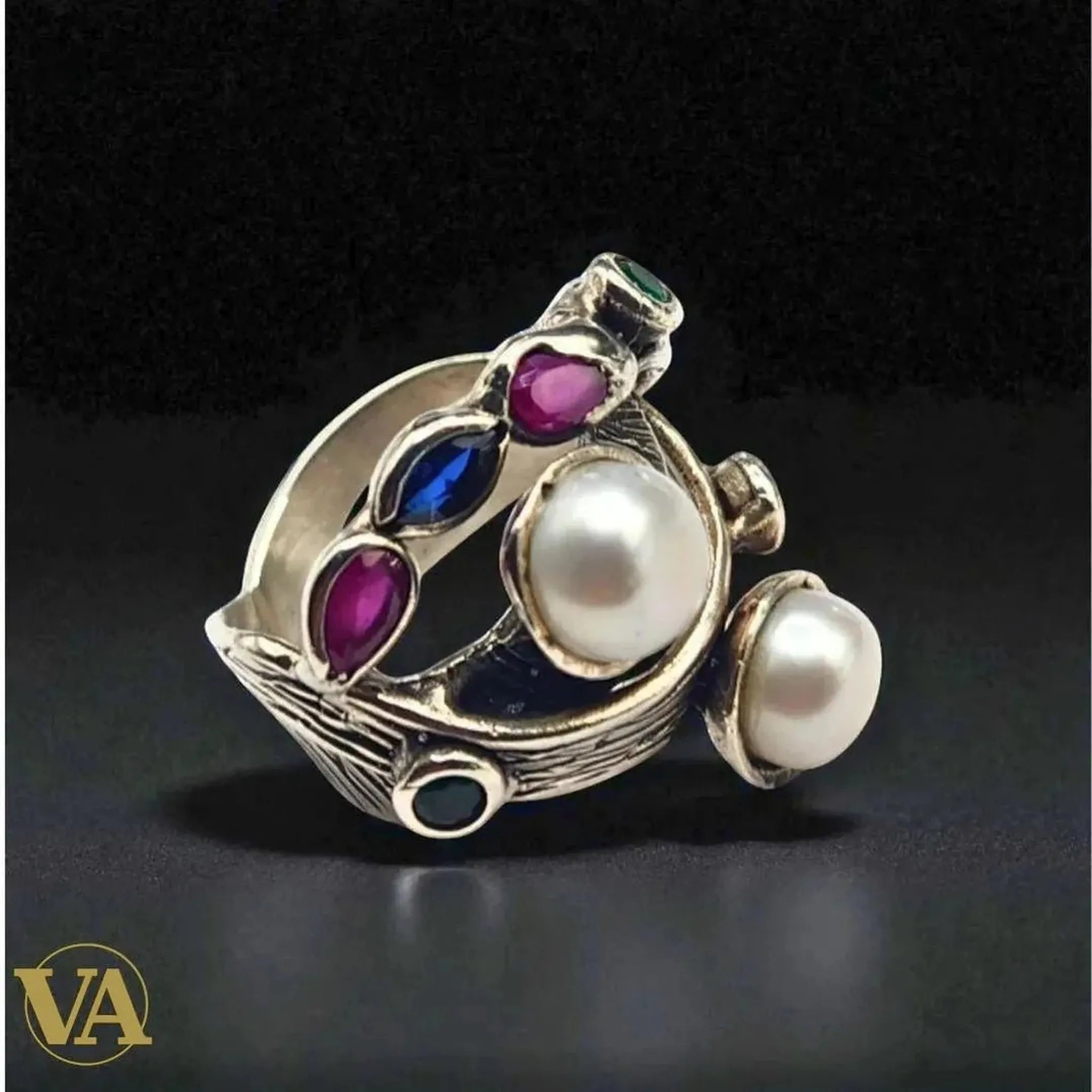 Bague Femme argent 925 perles et pierres colorées - Argent 925 - Vindicta