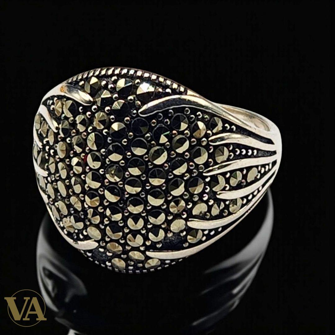 Bague femme argent 925 pavée de marcassites – Éclat graphique