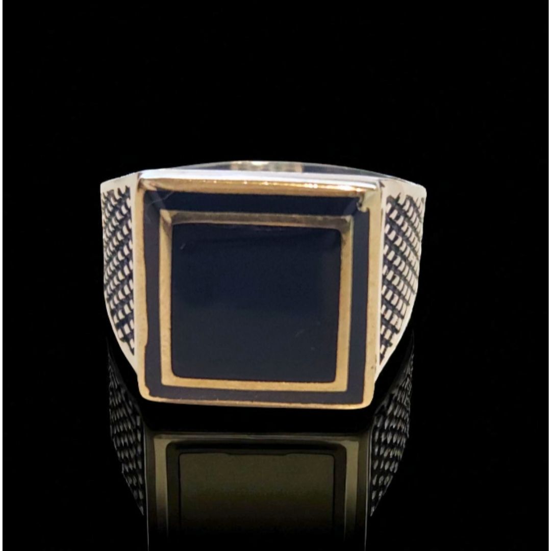Bague Homme Argent 925 & Onyx noir carré