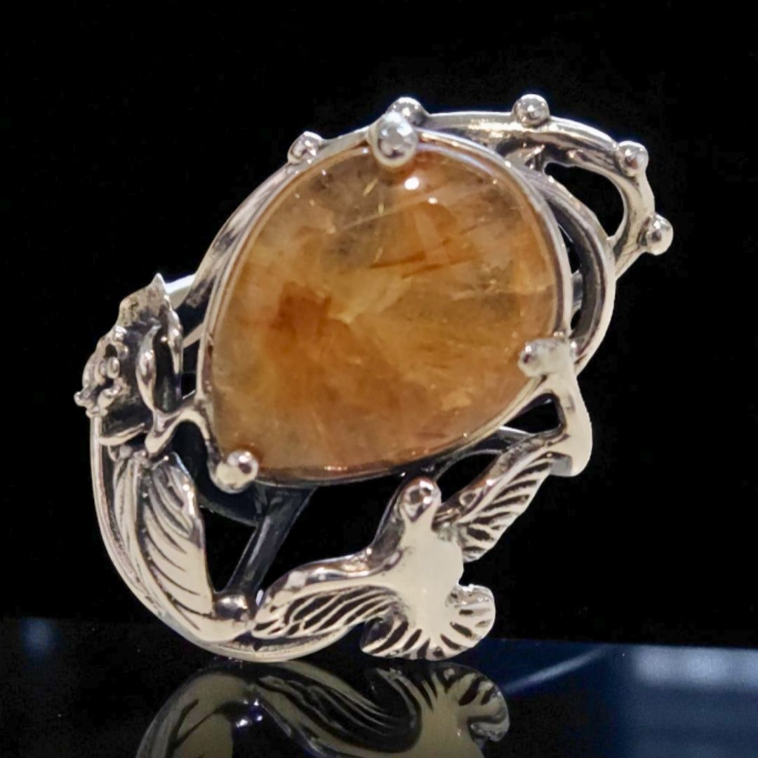 Bague Femme Argent 925 & Quartz Rutile doré.