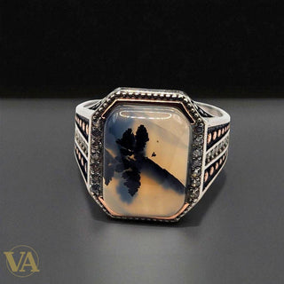 Bague homme argent 925 agate dendritique