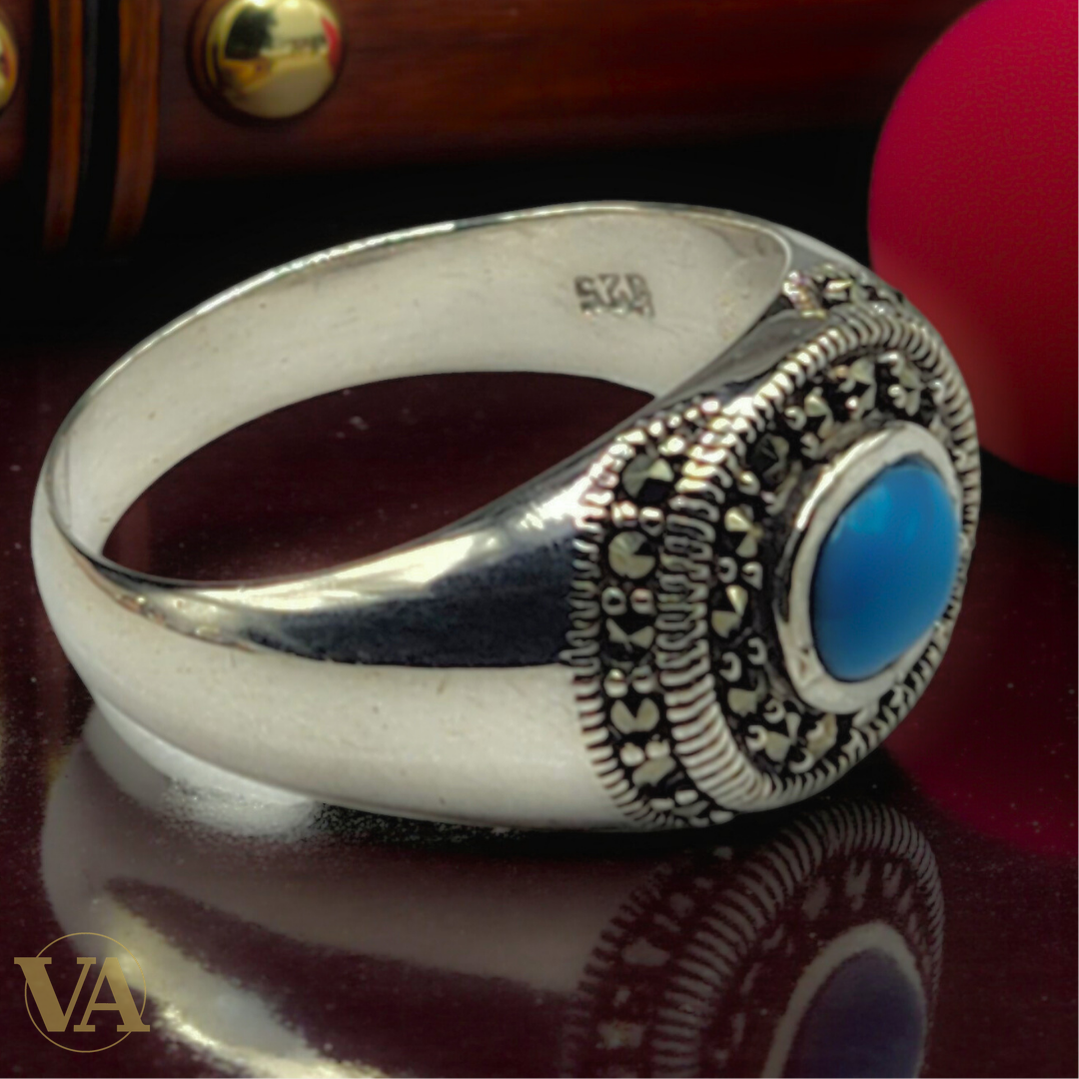 Bague femme argent 925 turquoise et marcassites