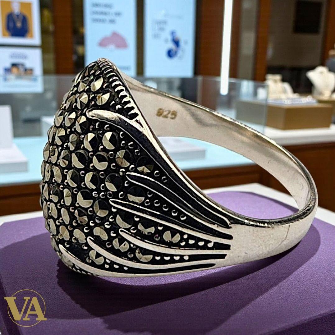 Bague femme argent 925 pavée de marcassites – Éclat graphique | Bijoux Vindicta