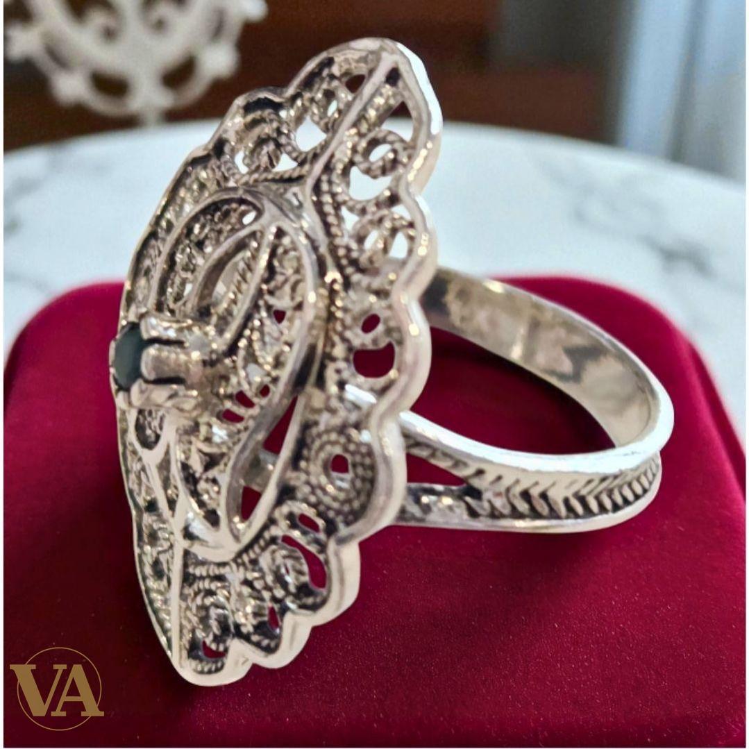 Bague Argent 925 Ajourée & Pierre Verte