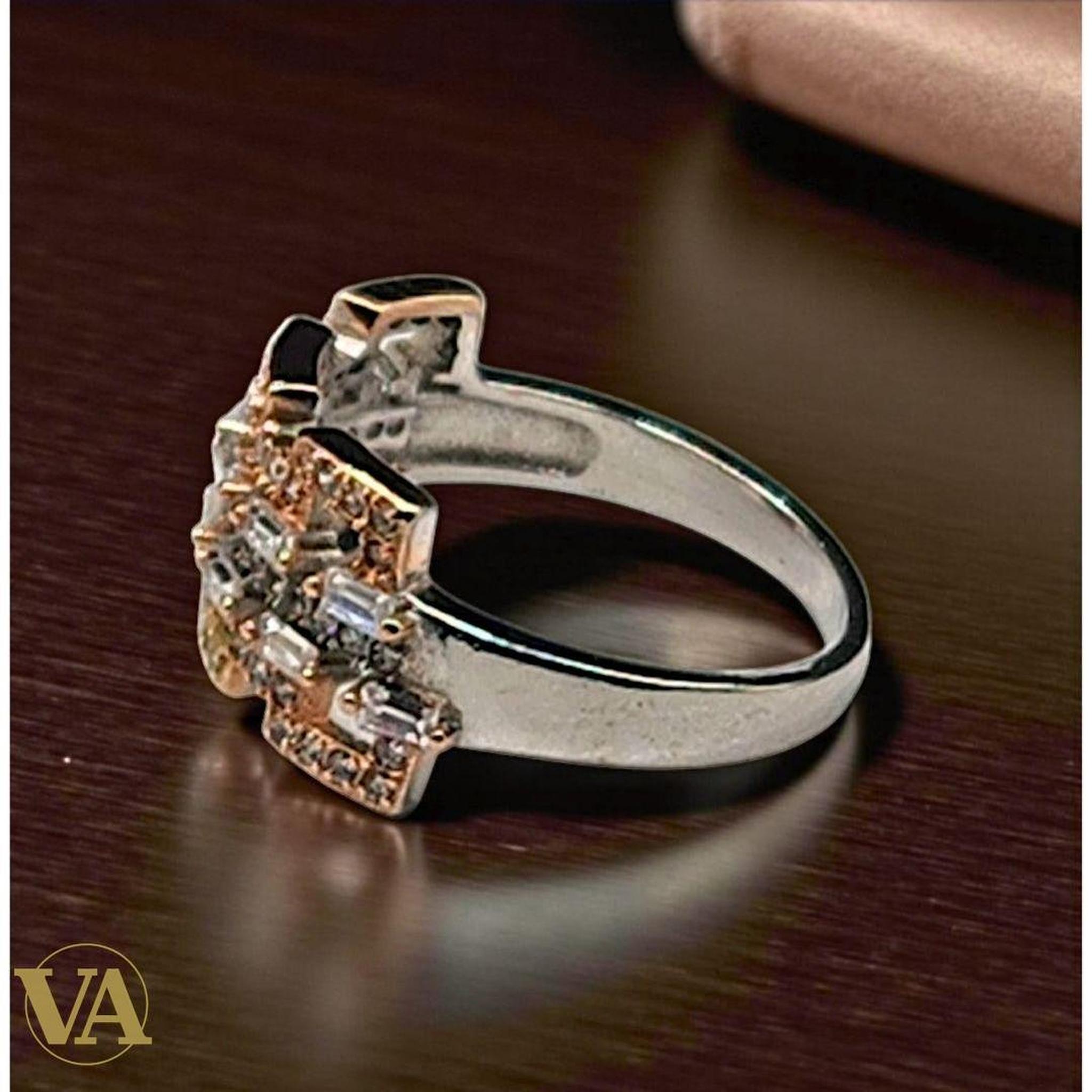 Bague femme argent 925 plaqué or rose – Zirconiums blancs et multicolores – Design géométrique chic | Bijoux Vindicta