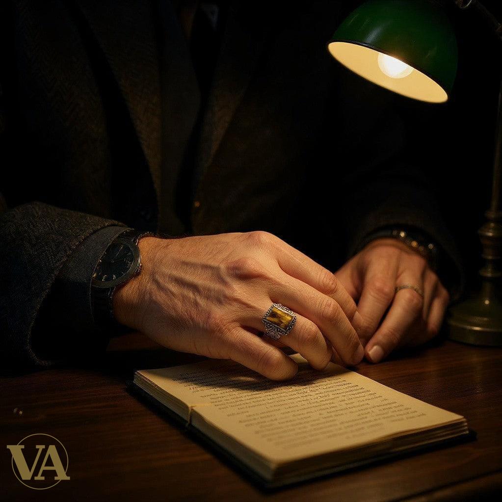 Bague homme argent 925 avec Œil de Tigre naturel