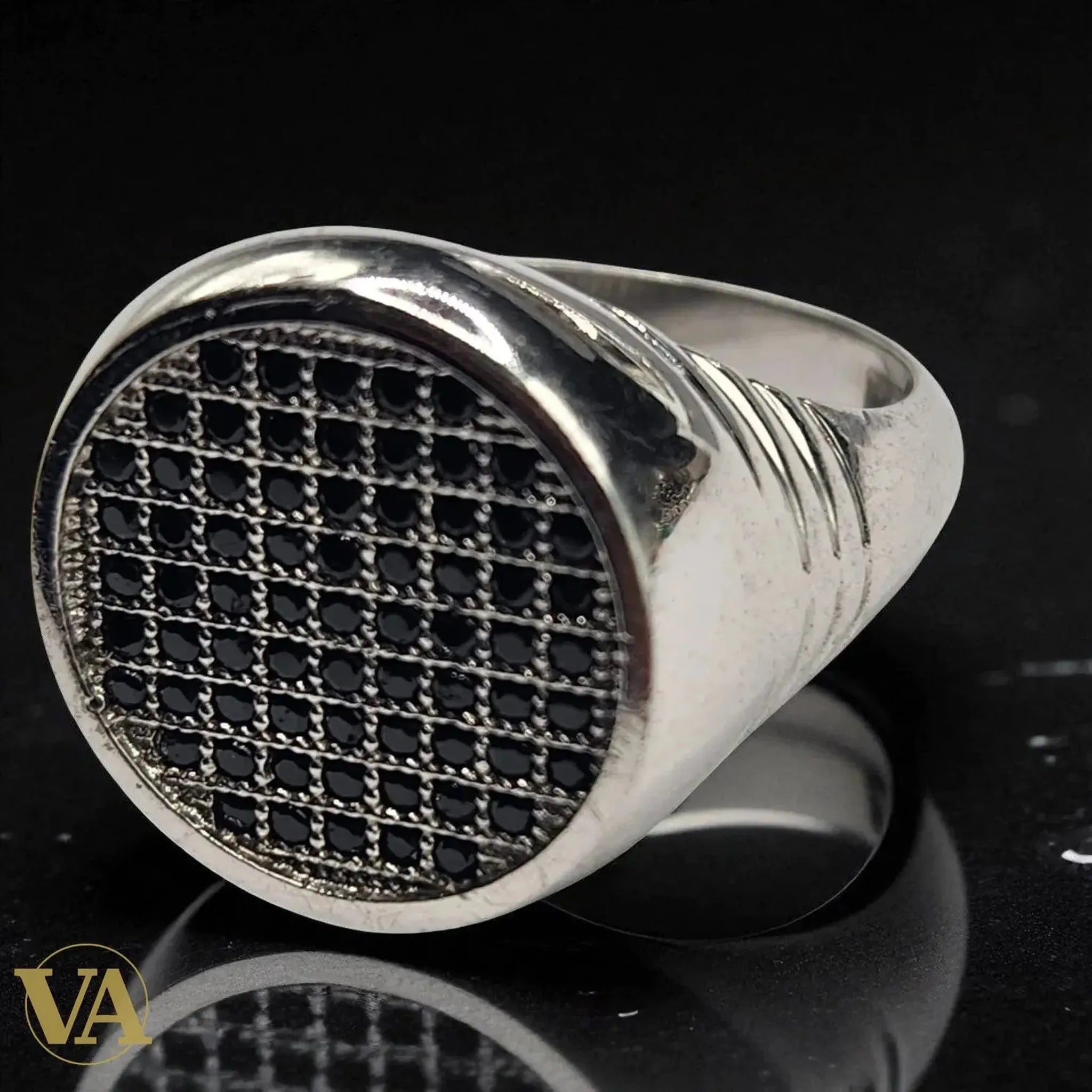 Bague homme argent 925 pavée pierres noires | Bijoux Vindicta