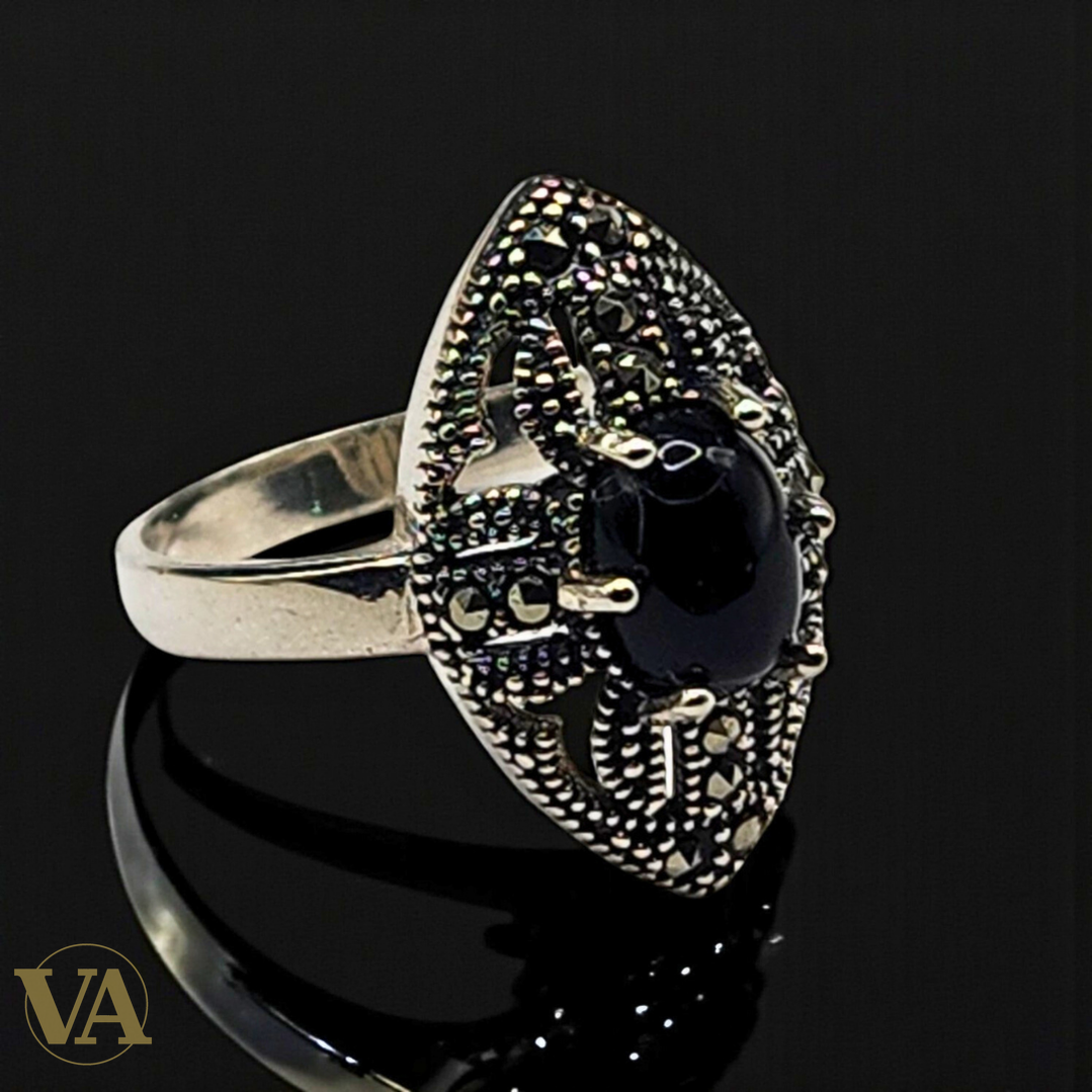Bague Femme Argent 925 – Onyx noir & Marcassites
