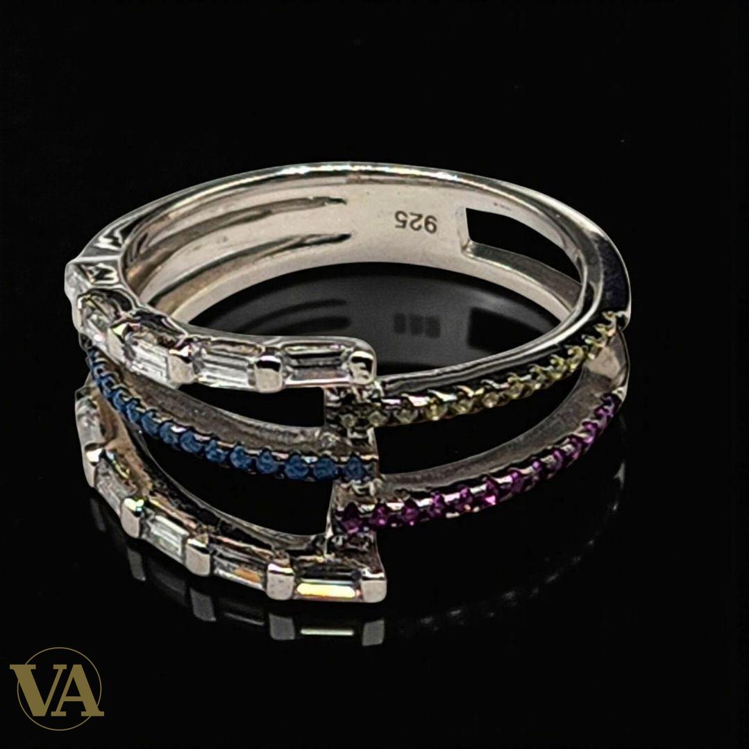 Bague Femme Argent 925 – Multirangs Zircons Colorés