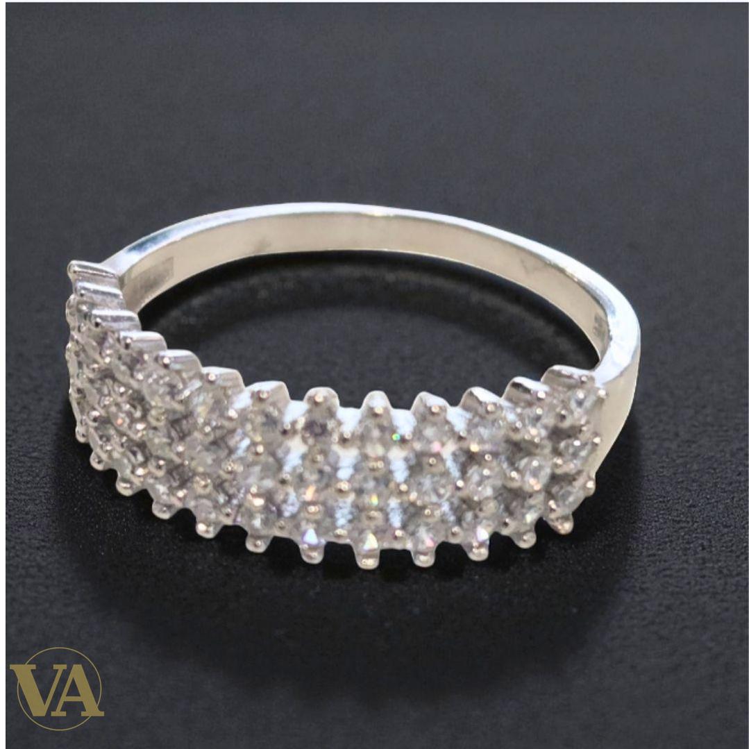 Bague Argent 925 Pavée Zircons 3 Rangs
