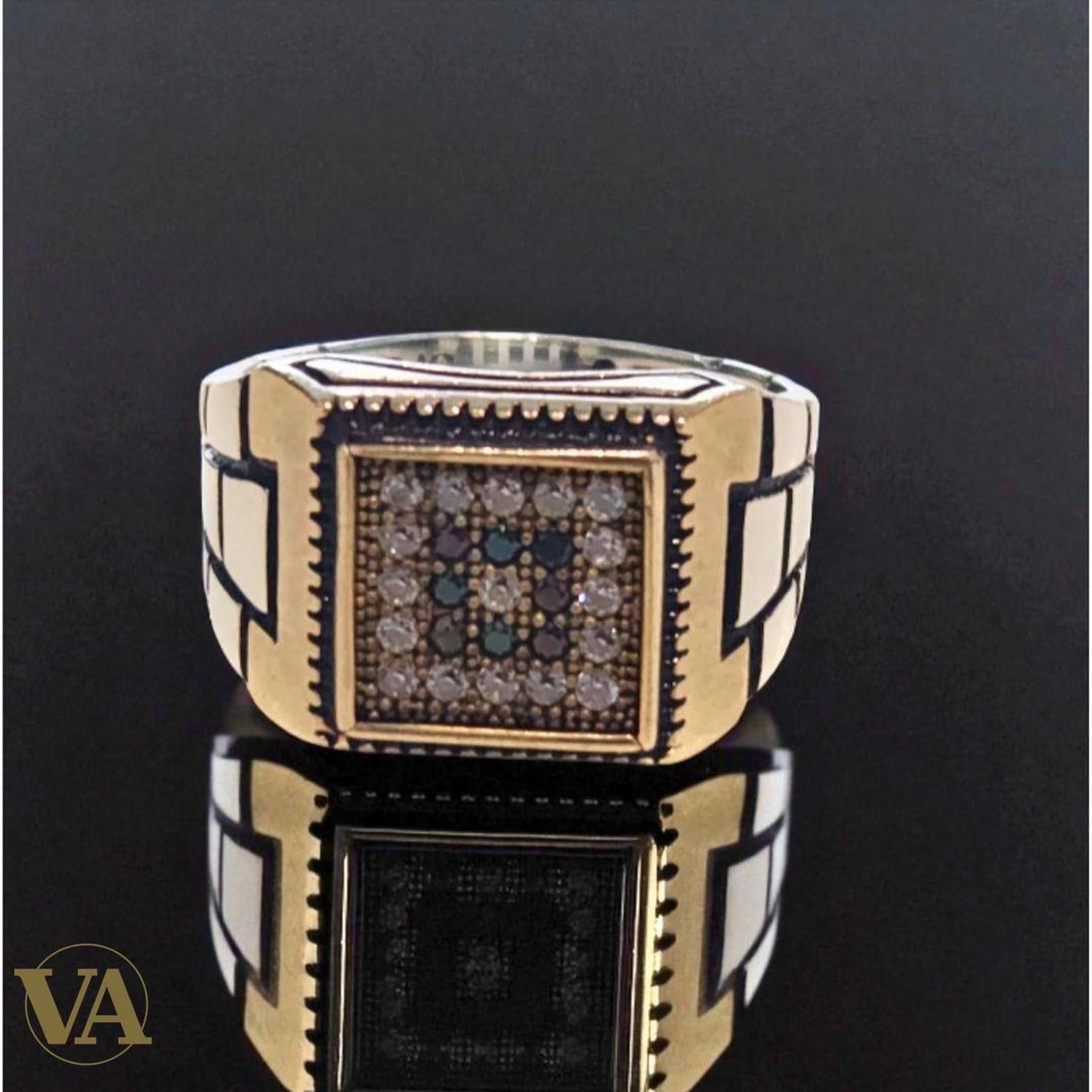 Bague Homme Argent 925 pavée de pierres | Bijoux Vindicta