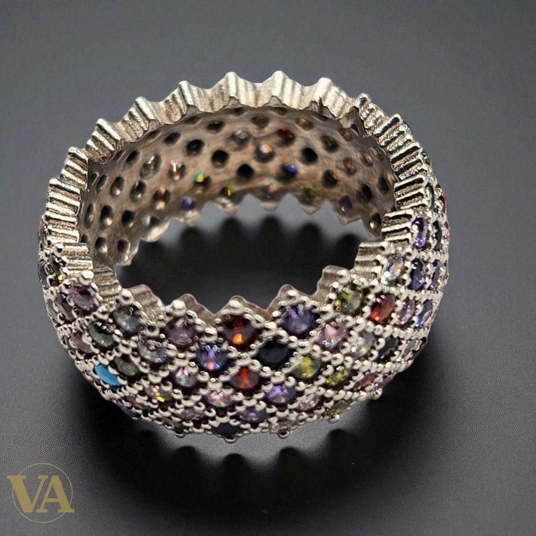 Bague argent 925 sertie de pierres multicolores