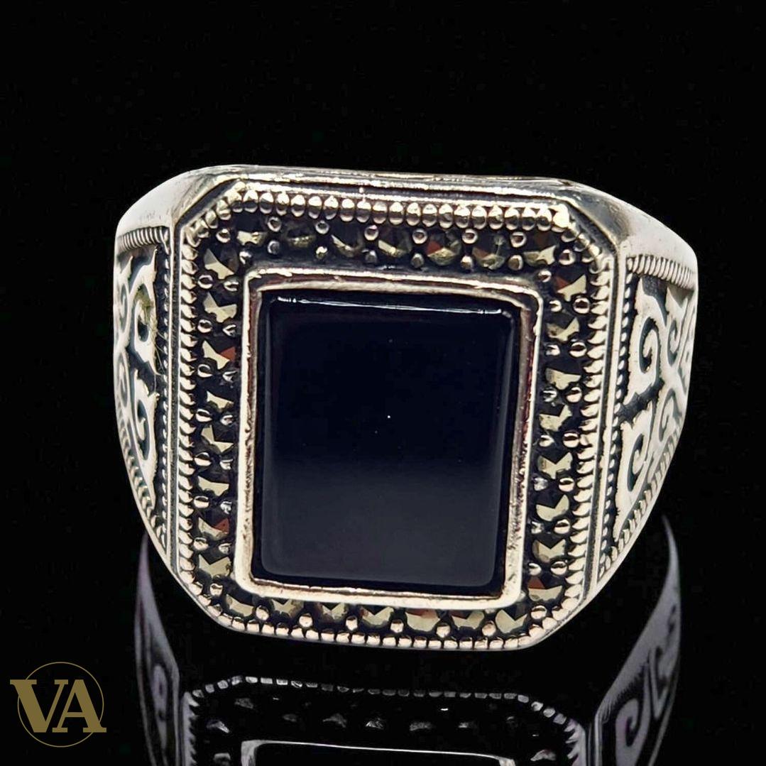 Bague homme argent 925 onyx noir carré