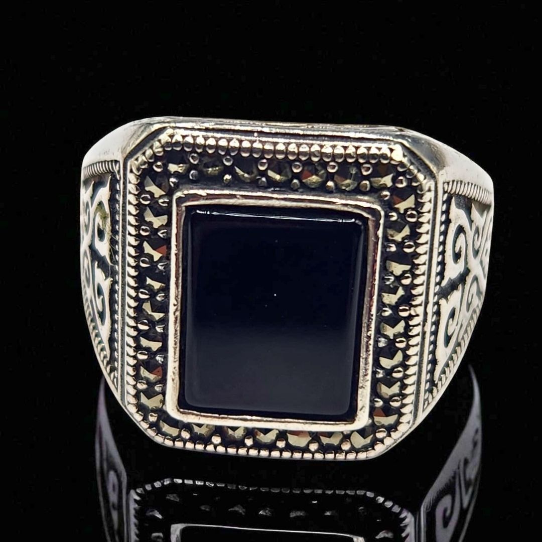 Bague homme argent 925 onyx noir carré
