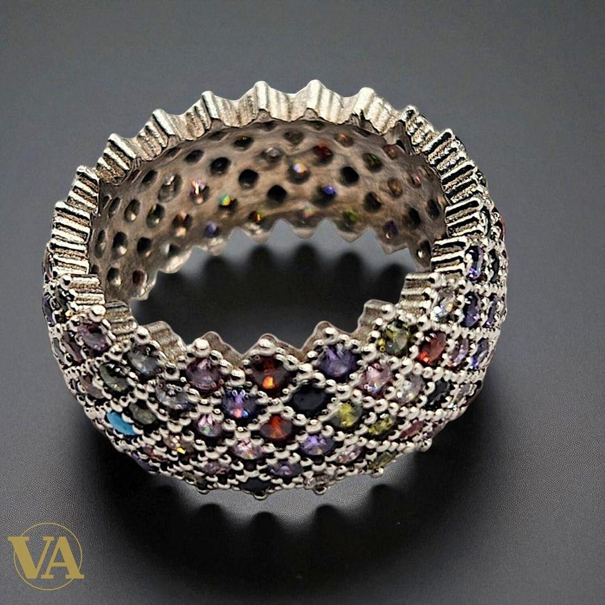Bague Femme argent 925 sertie de pierres multicolores | Bijoux Vindicta