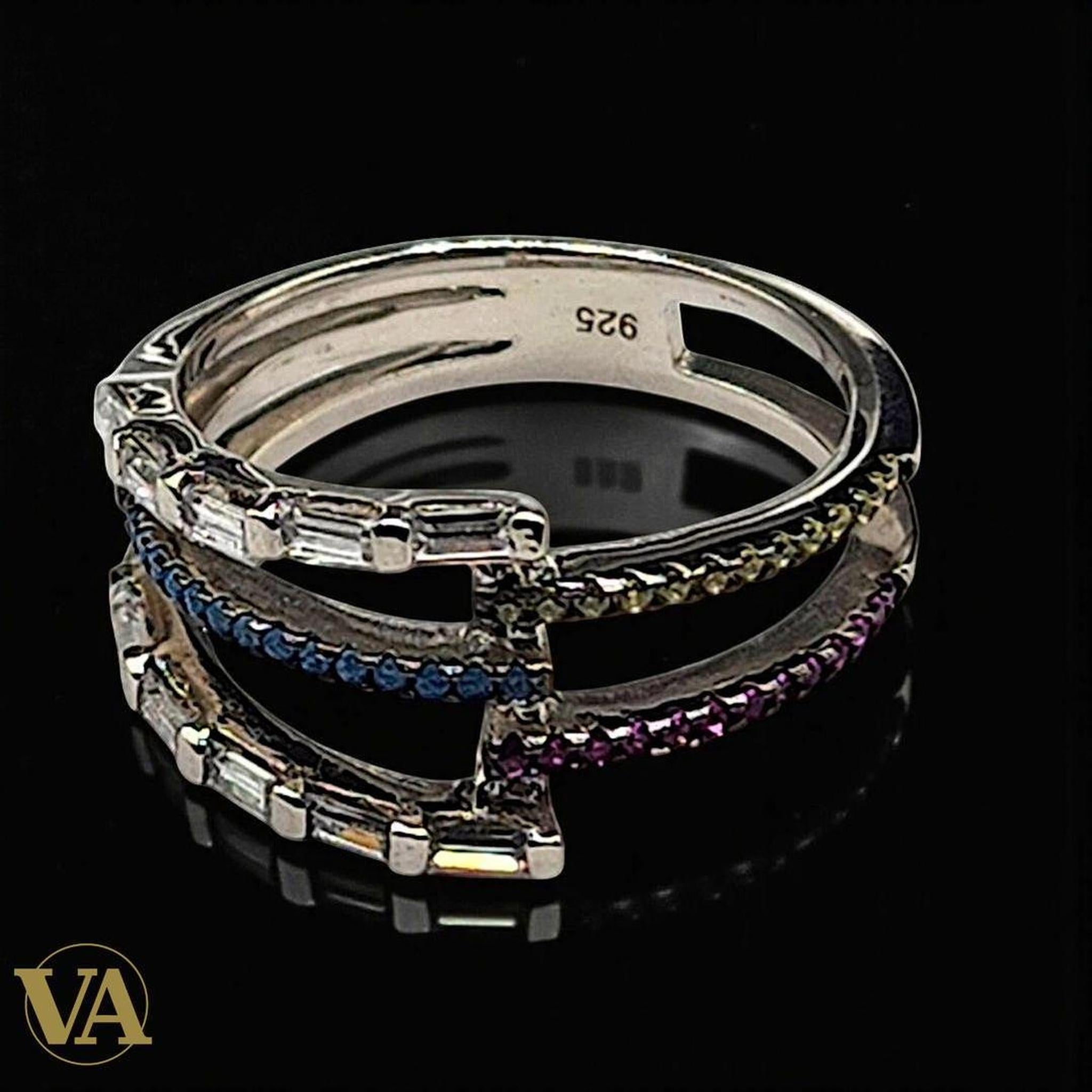 Bague Femme Argent 925 – Multirangs Zircons Colorés | Bijoux Vindicta