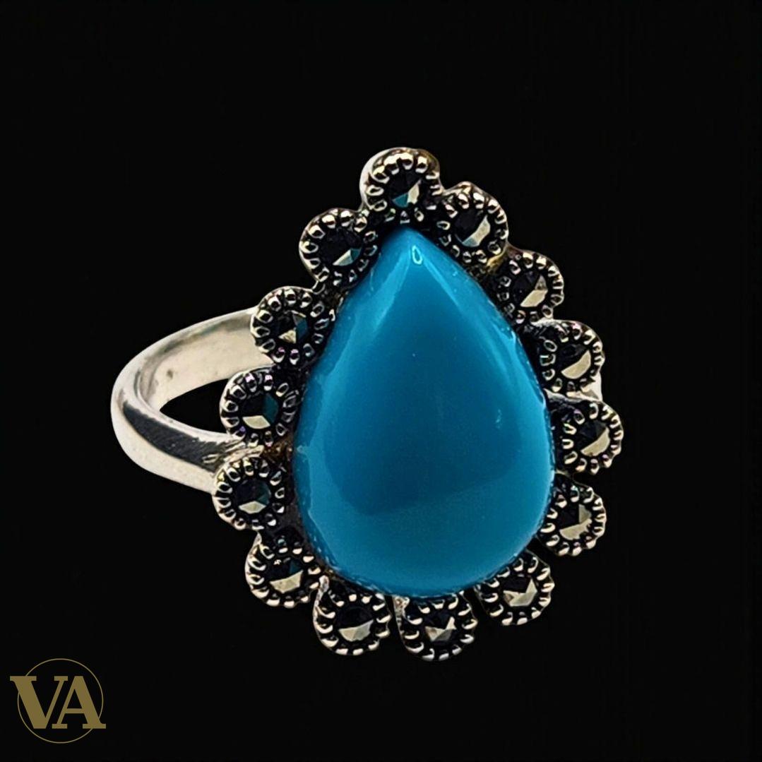 Bague Turquoise Goutte Argent 925 & Marcassites