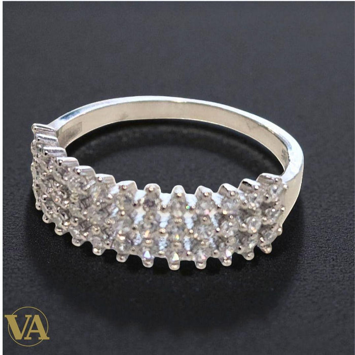 Bague Argent 925 Pavée Zircons 3 Rangs