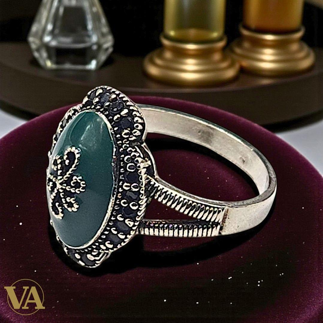 Bague femme argent 925 aventurine verte et marcassites