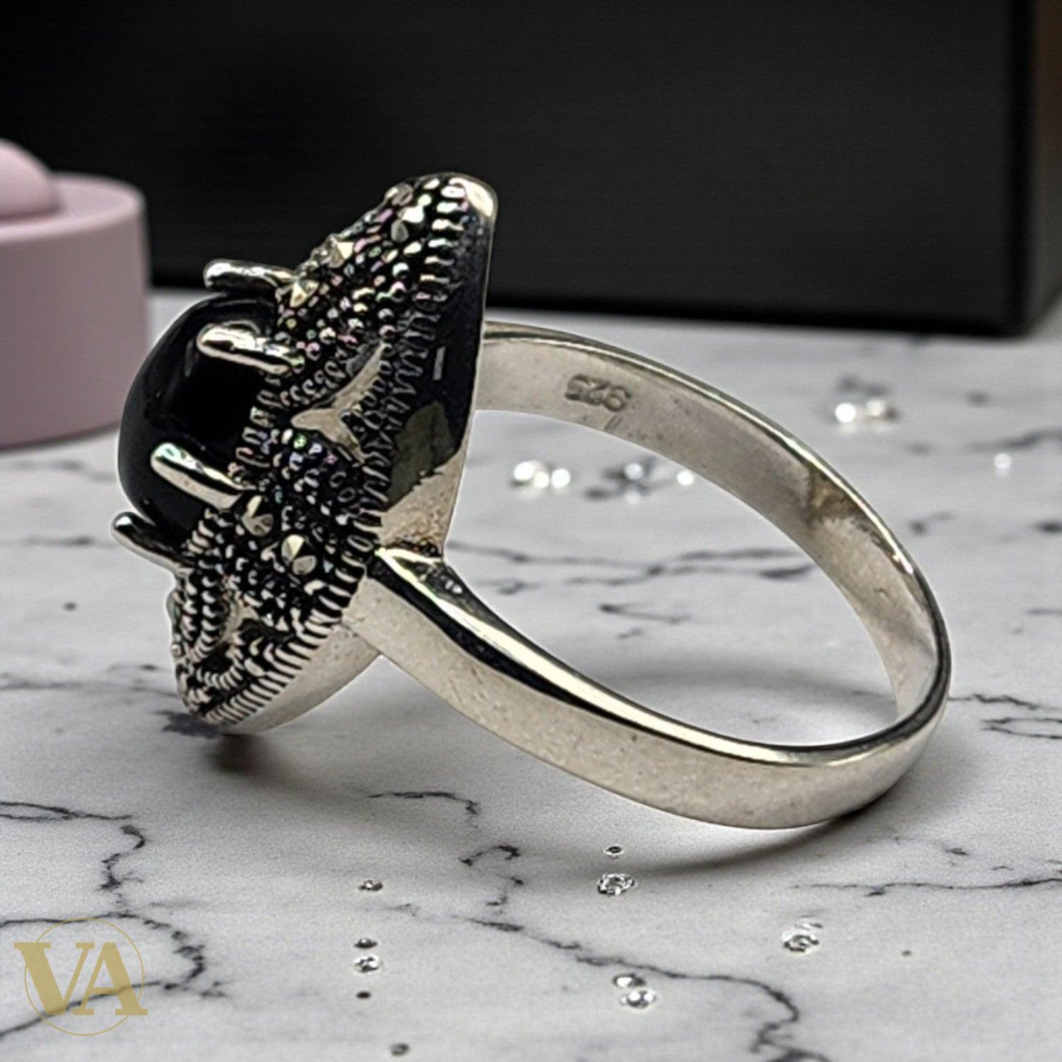 Bague Femme Argent 925 – Onyx noir & Marcassites