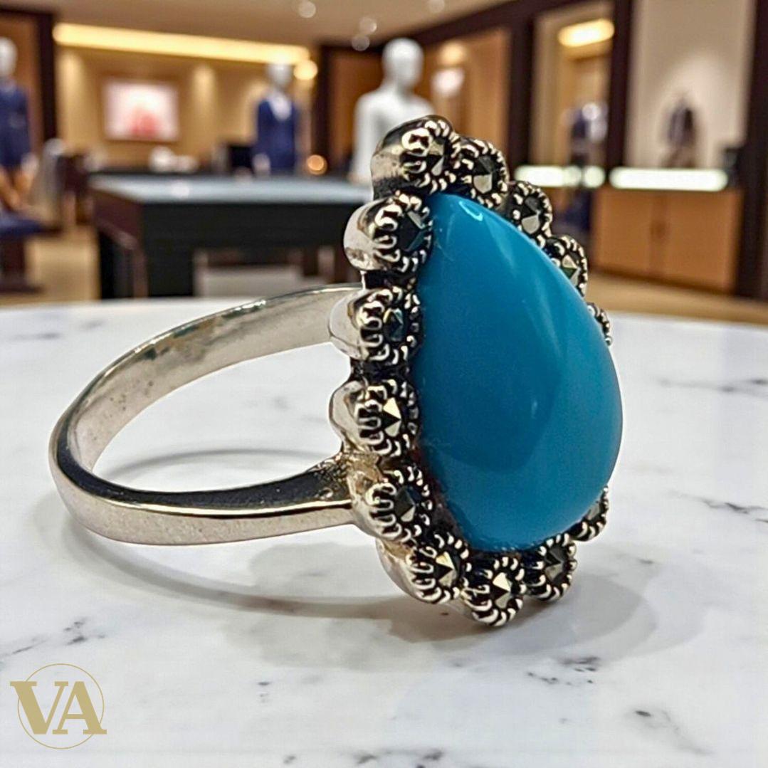 Bague Turquoise Goutte Argent 925 & Marcassites
