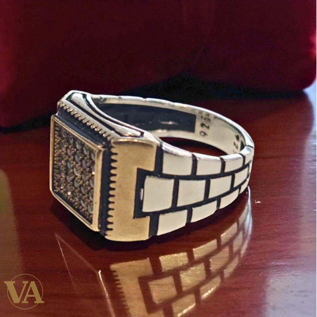 Bague Homme Argent 925 pavée de pierres