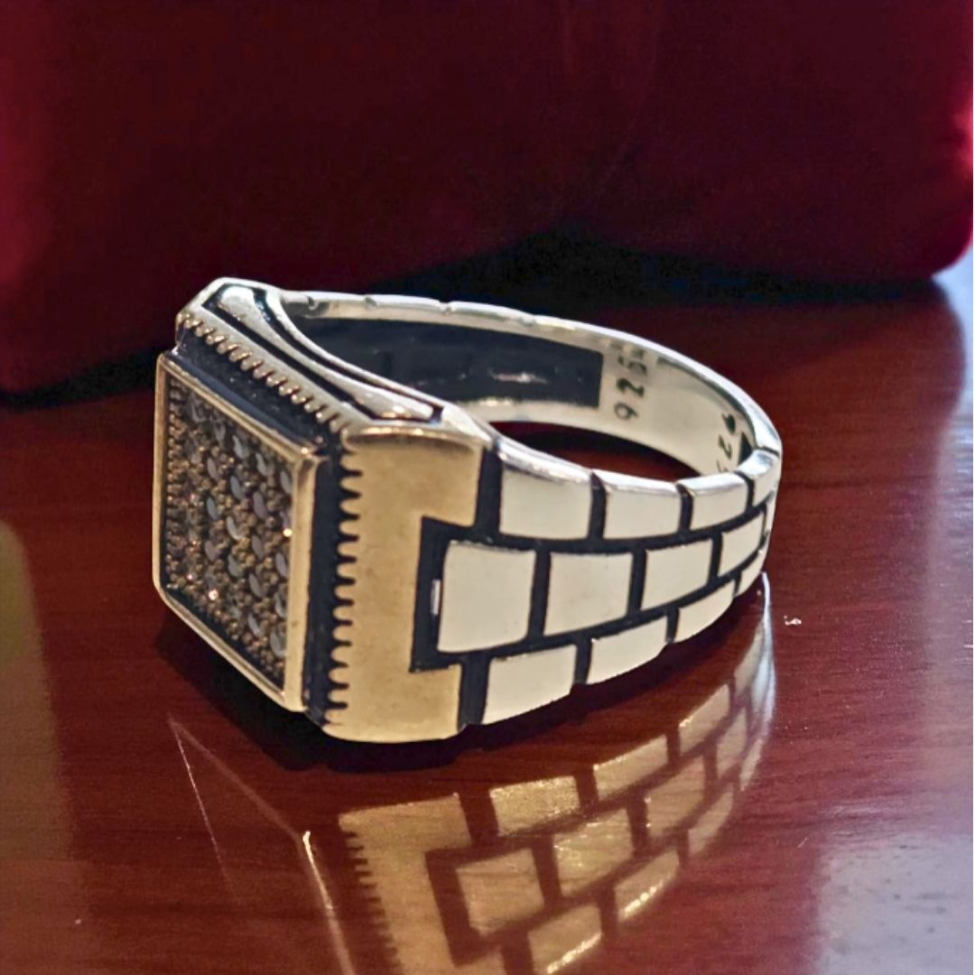 Bague Homme Argent 925 pavée de pierres