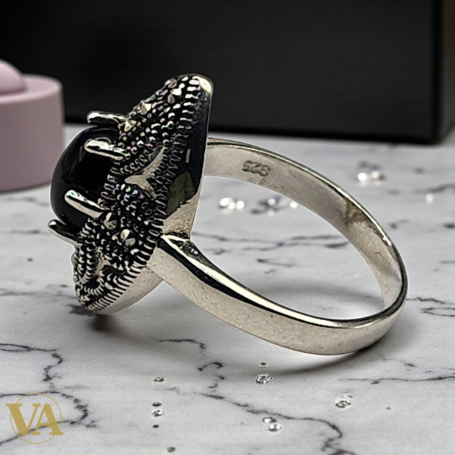 Bague Femme Argent 925 – Onyx noir & Marcassites | Bijoux Vindicta