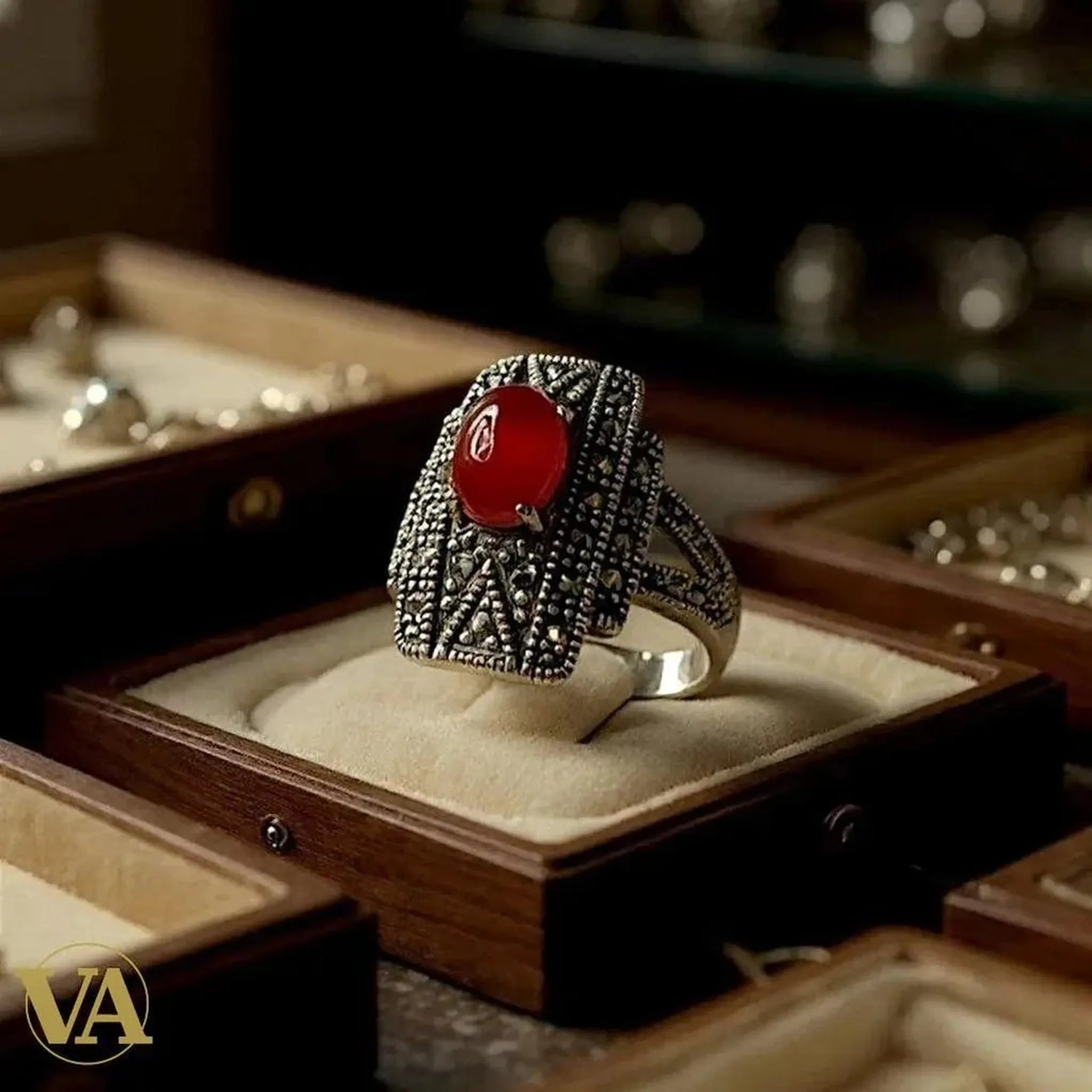 Bague Femme argent 925 cornaline et marcassites | Bijoux Vindicta