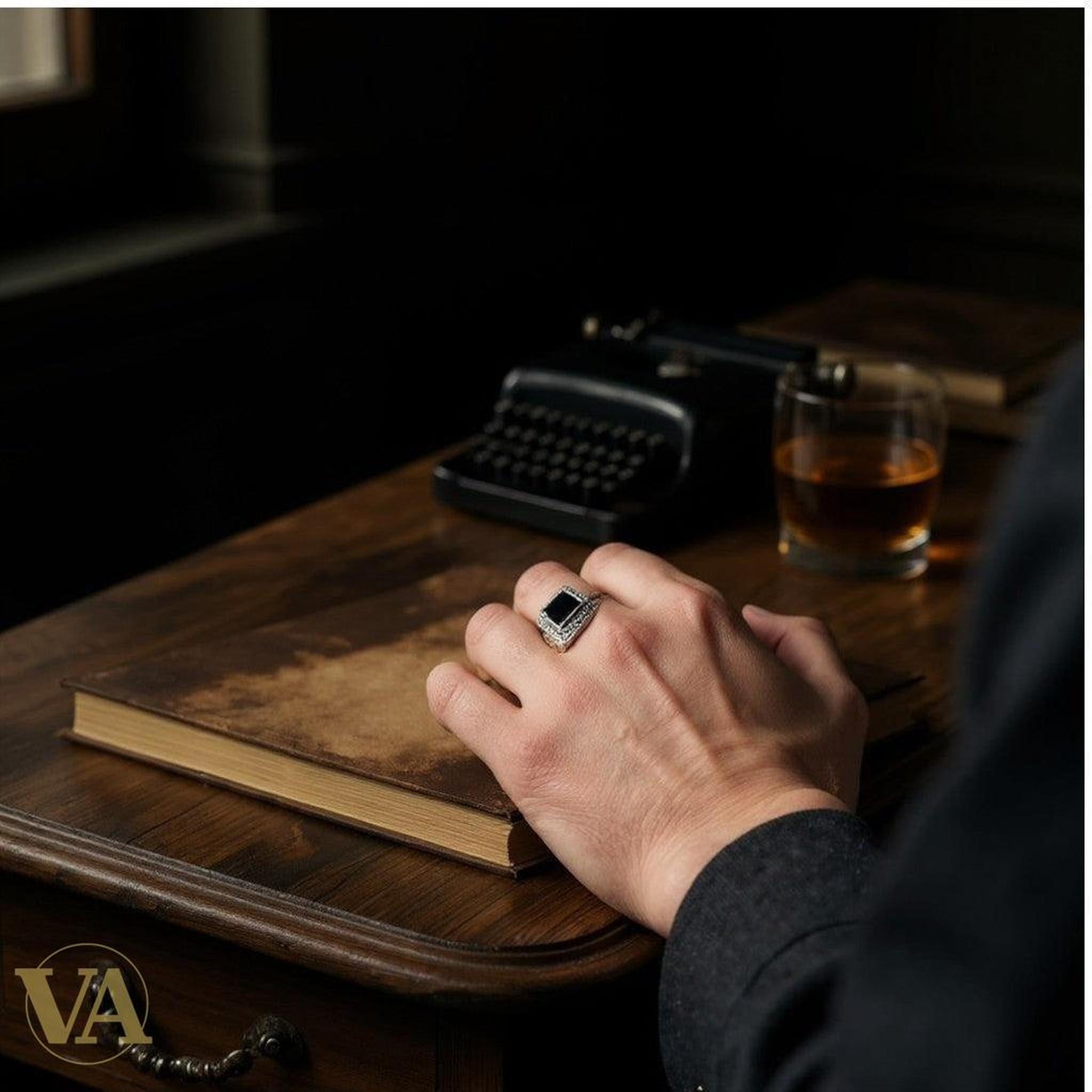 Bague homme argent 925 onyx noir carré | Bijoux Vindicta