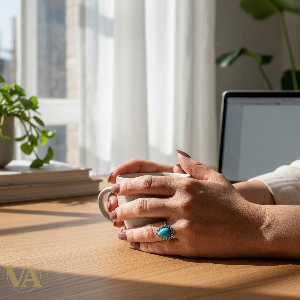 Bague Turquoise Goutte Argent 925 & Marcassites