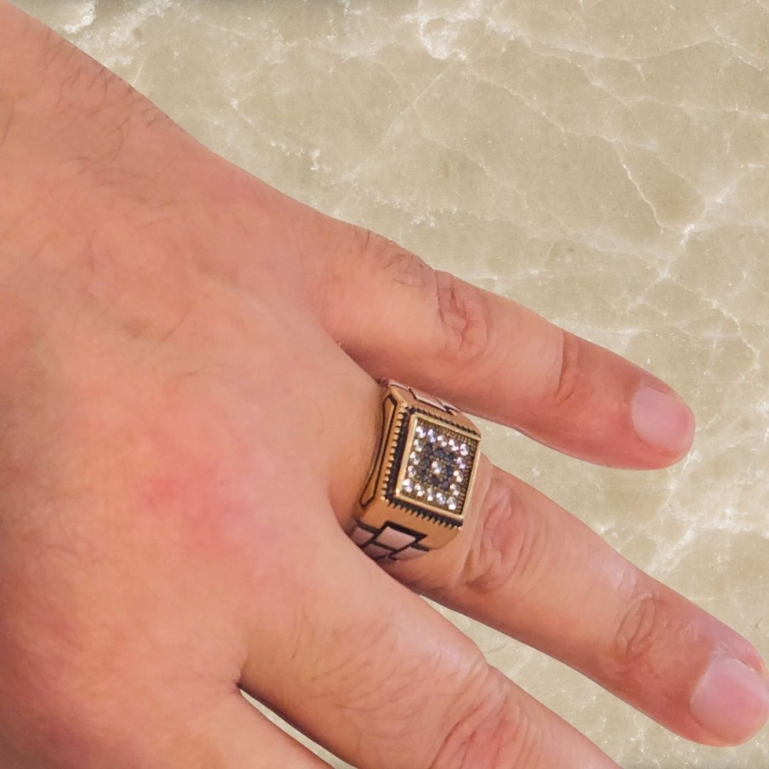 Bague Homme Argent 925 pavée de pierres