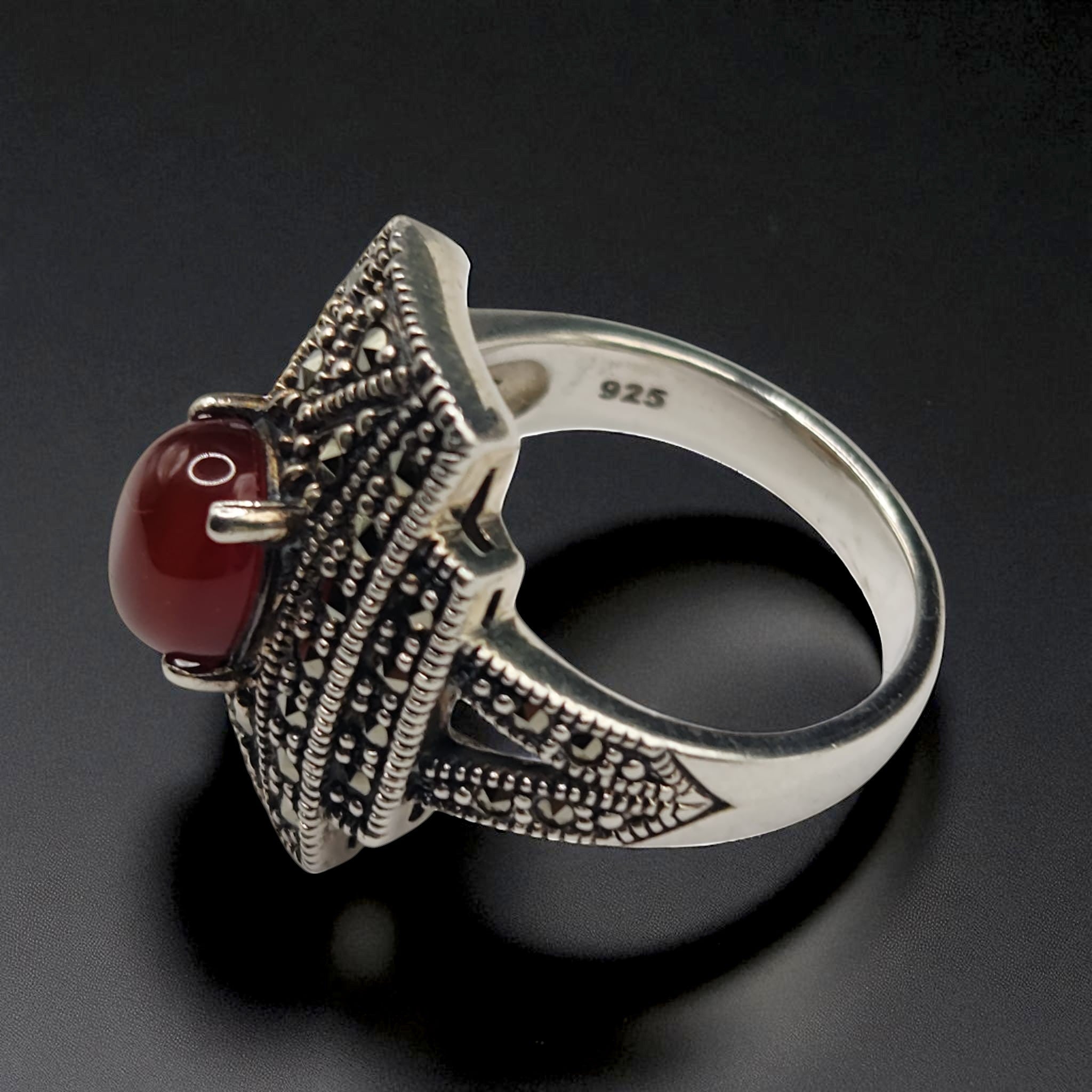 Bague argent 925 cornaline et marcassites