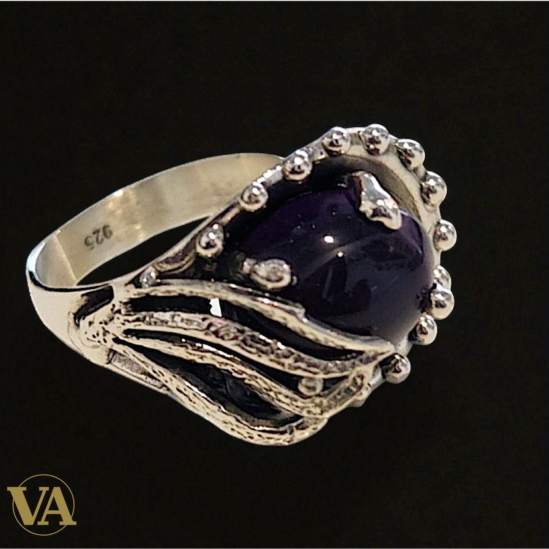 Bague Argent 925 Améthyste cabochon violette