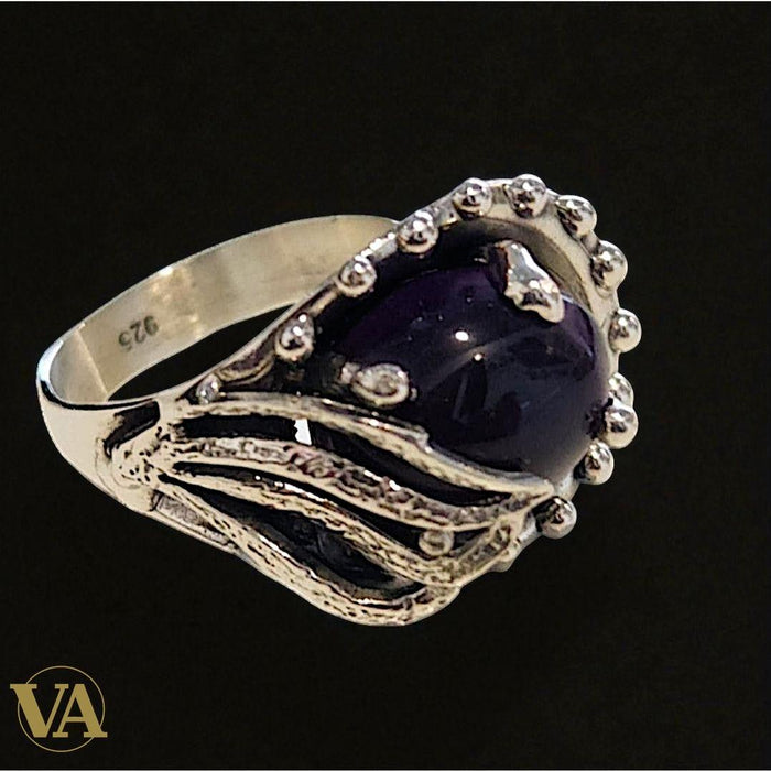Bague Argent 925 Améthyste cabochon violette