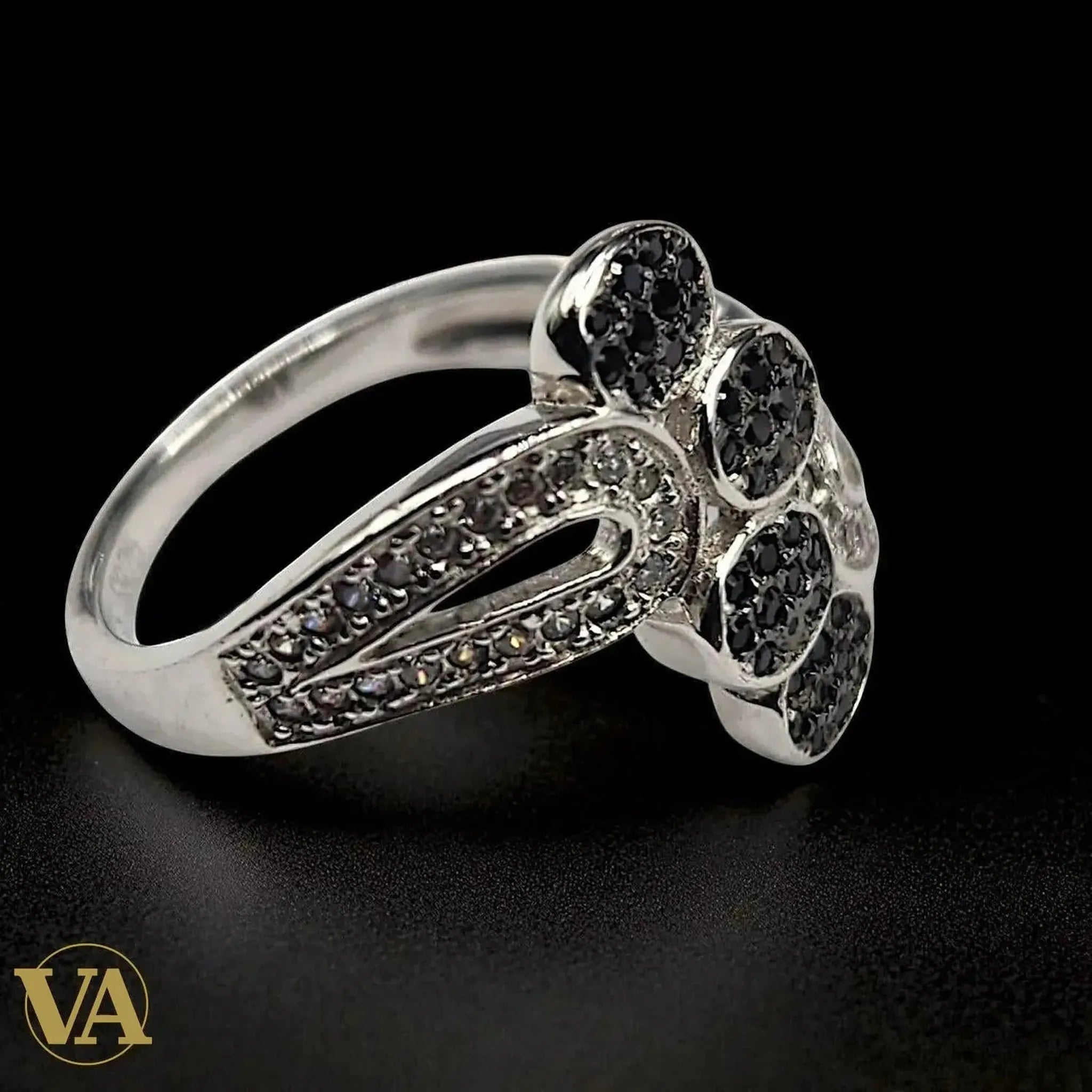 Bague Femme argent 925 pavée noire – ajourée | Bijoux Vindicta