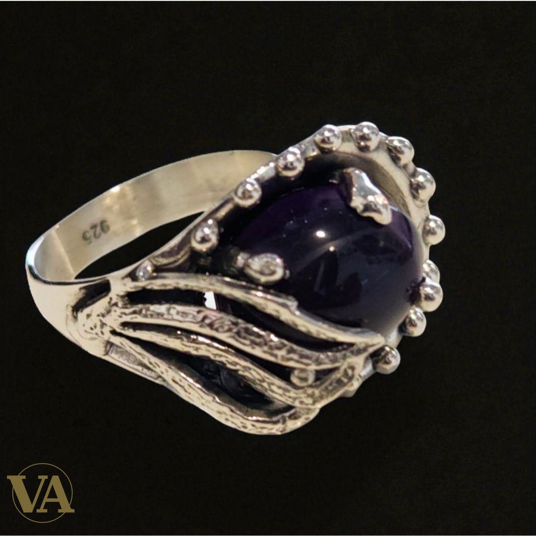 Bague Argent 925 Améthyste cabochon violette