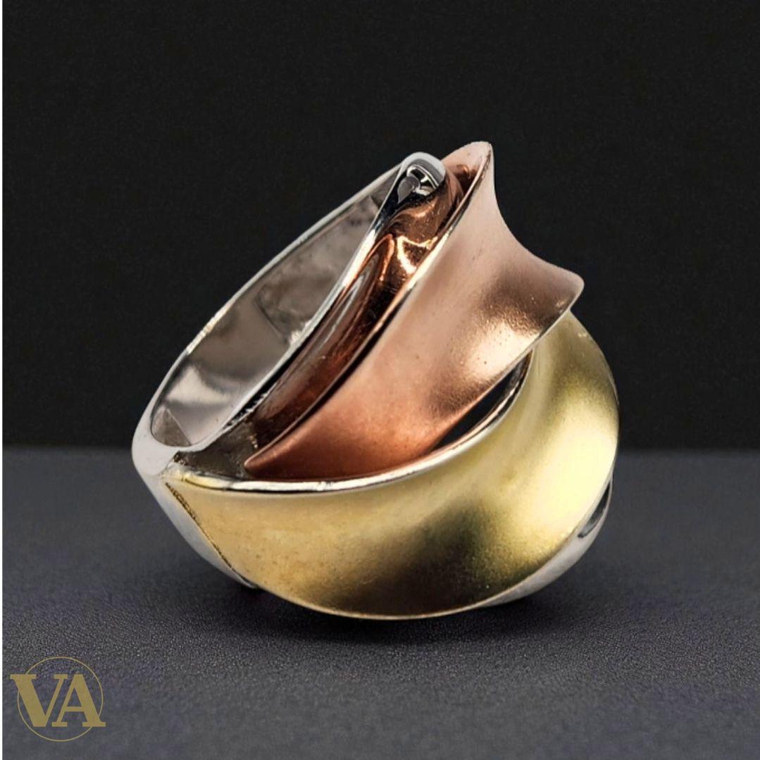 Bague argent 925 trois couleurs entrelacées