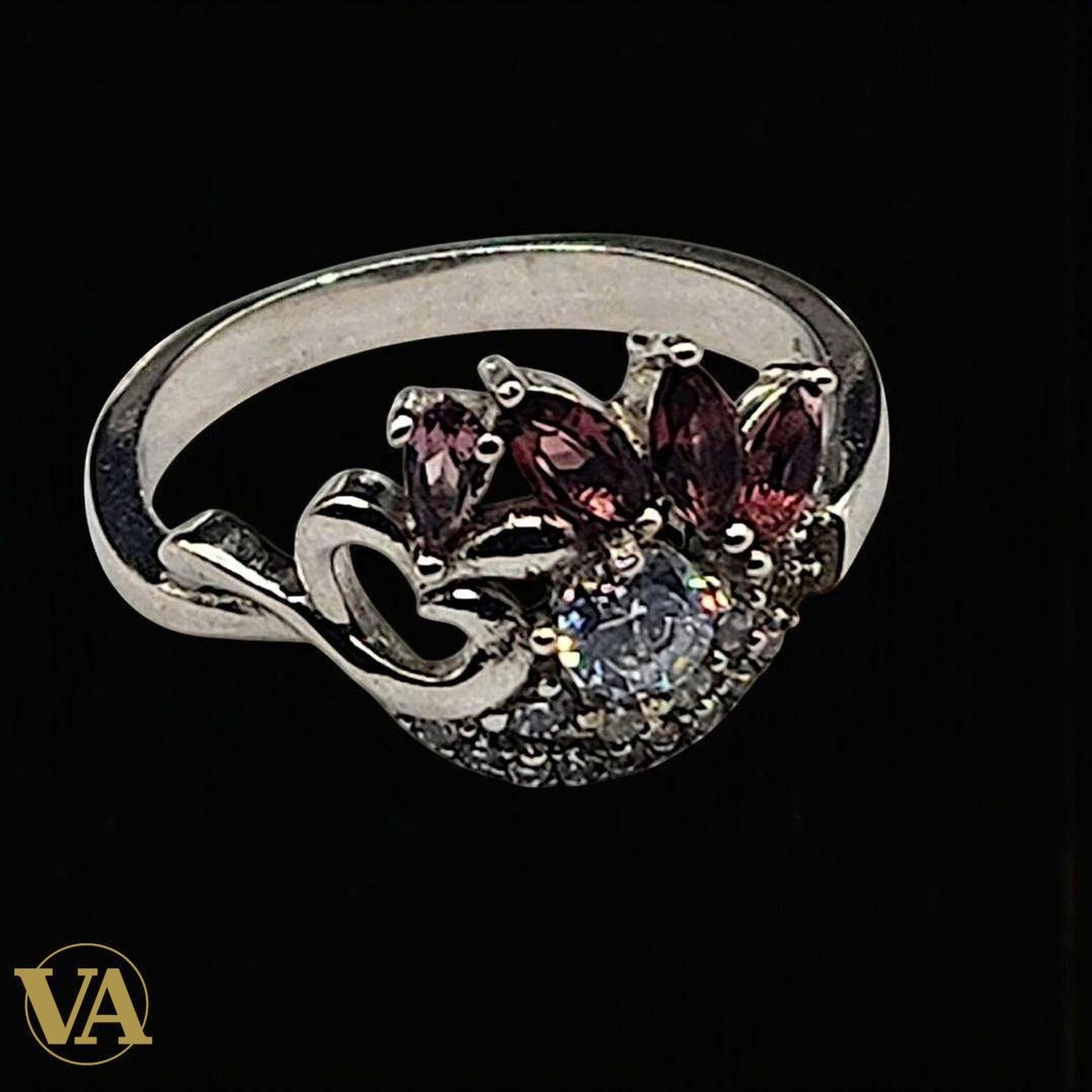 Bague Femme Argent 925 – Fleur Améthyste & Zircon