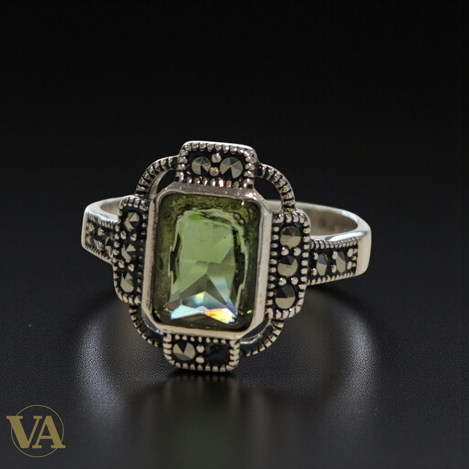 Bague femme argent 925 marcassites – Sultanite rectangulaire